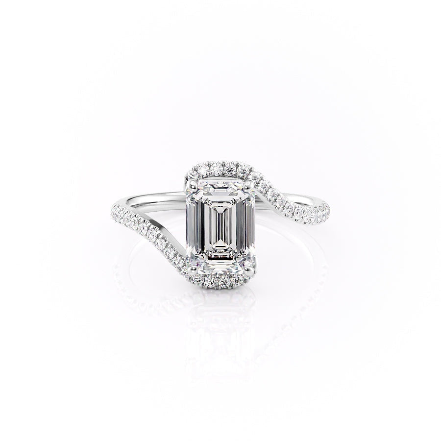 2.10 CT Emerald Cut Solitaire Bypass Setting Moissanite Engagement Ring