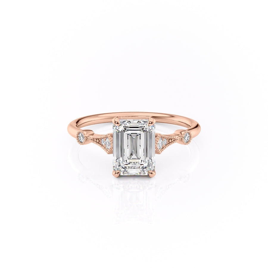 1.91 CT Emerald Cut Solitaire Milgrain Pave Set Moissanite Engagement Ring
