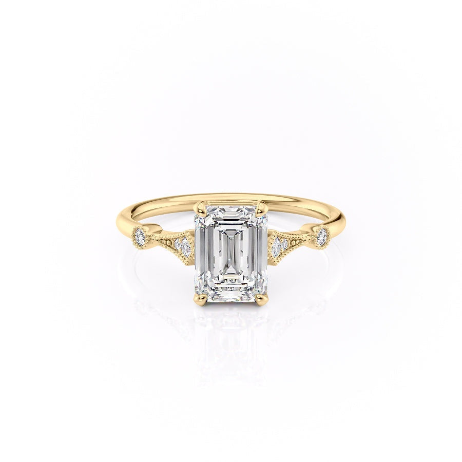 1.91 CT Emerald Cut Solitaire Milgrain Pave Set Moissanite Engagement Ring
