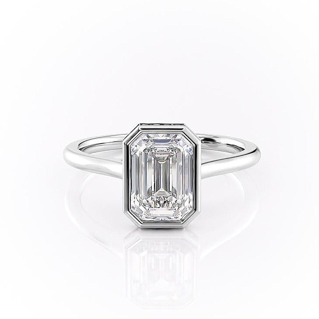 2.10 CT Emerald Cut Bezel Solitaire Moissanite Engagement Ring