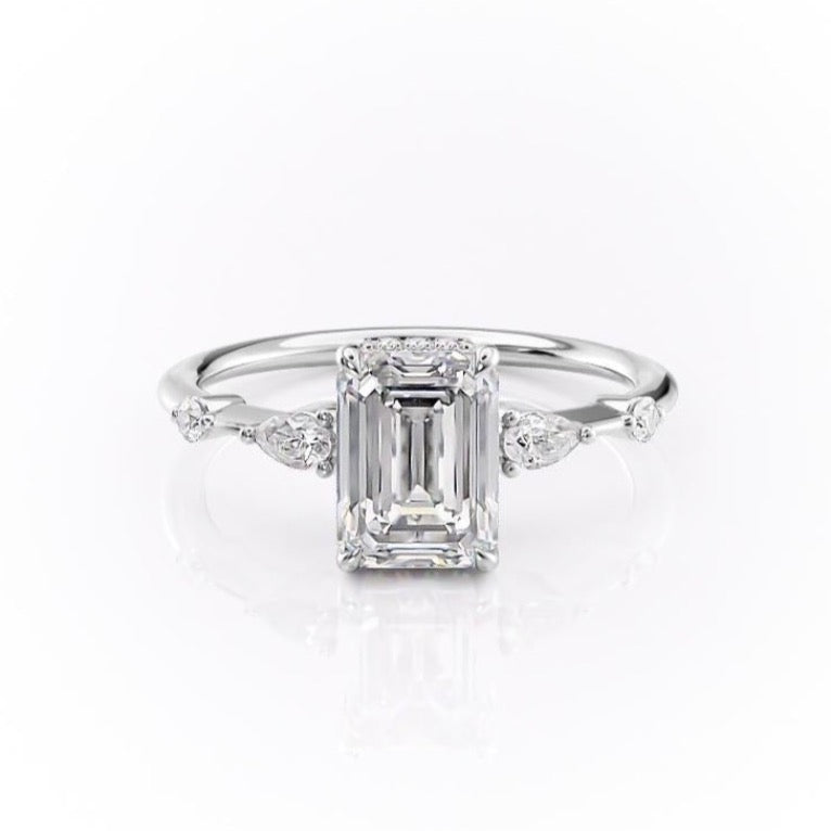 1.91 CT Emerald Cut Solitaire Hidden Halo Setting Moissanite Engagement Ring