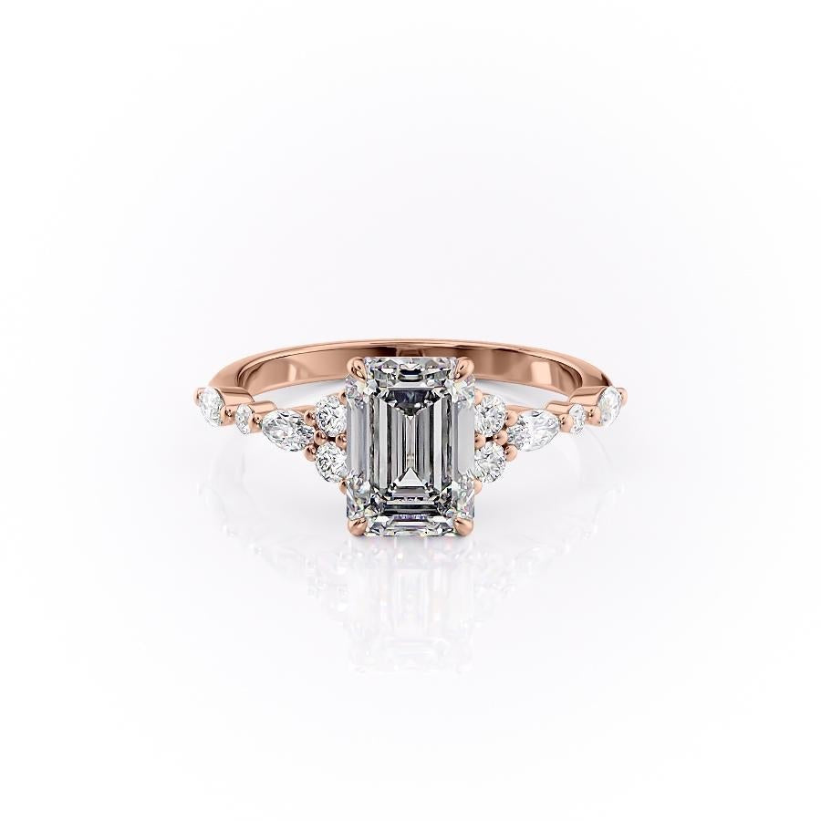 2.10 CT Emerald Cut Cluster Moissanite Engagement Ring