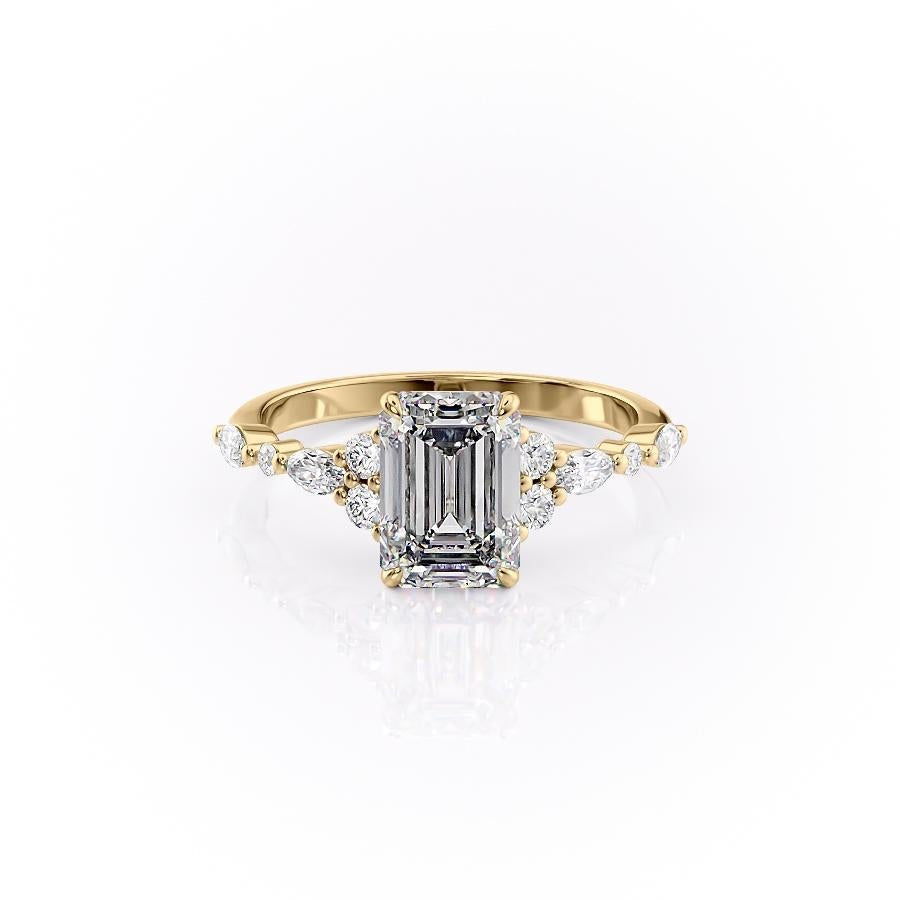 2.10 CT Emerald Cut Cluster Moissanite Engagement Ring