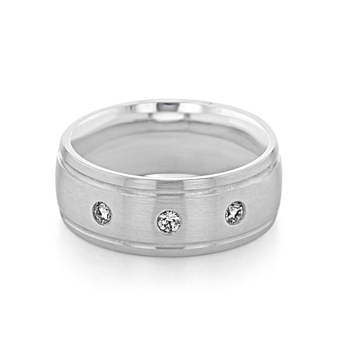 Brushed Finish Men's Round Stones Wedding Band