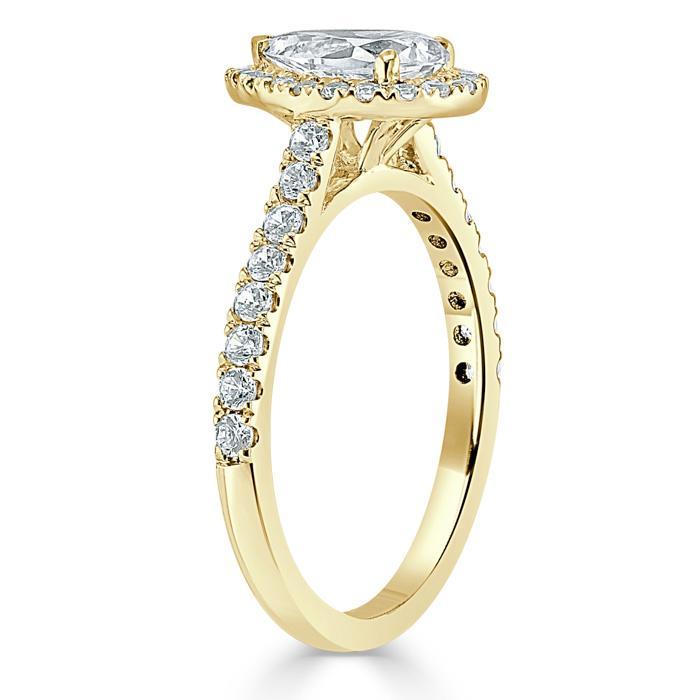 1.0 CT Pear Cut Halo Moissanite Engagement Ring With Pave Setting