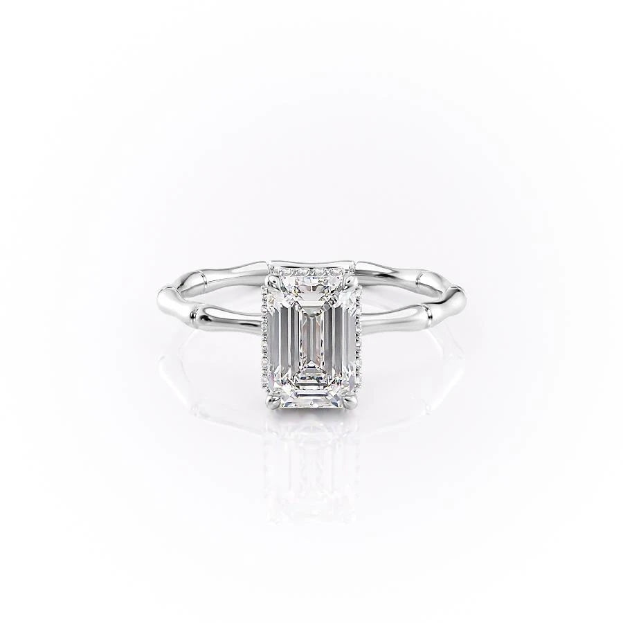 2.10 CT Emerald Cut Solitaire Hidden Halo Setting Moissanite Engagement Ring