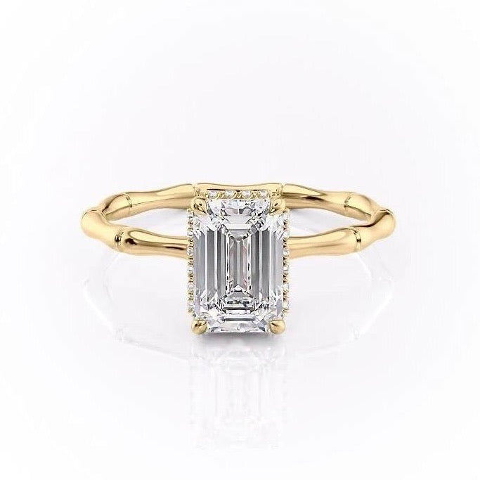 2.10 CT Emerald Cut Solitaire Hidden Halo Setting Moissanite Engagement Ring