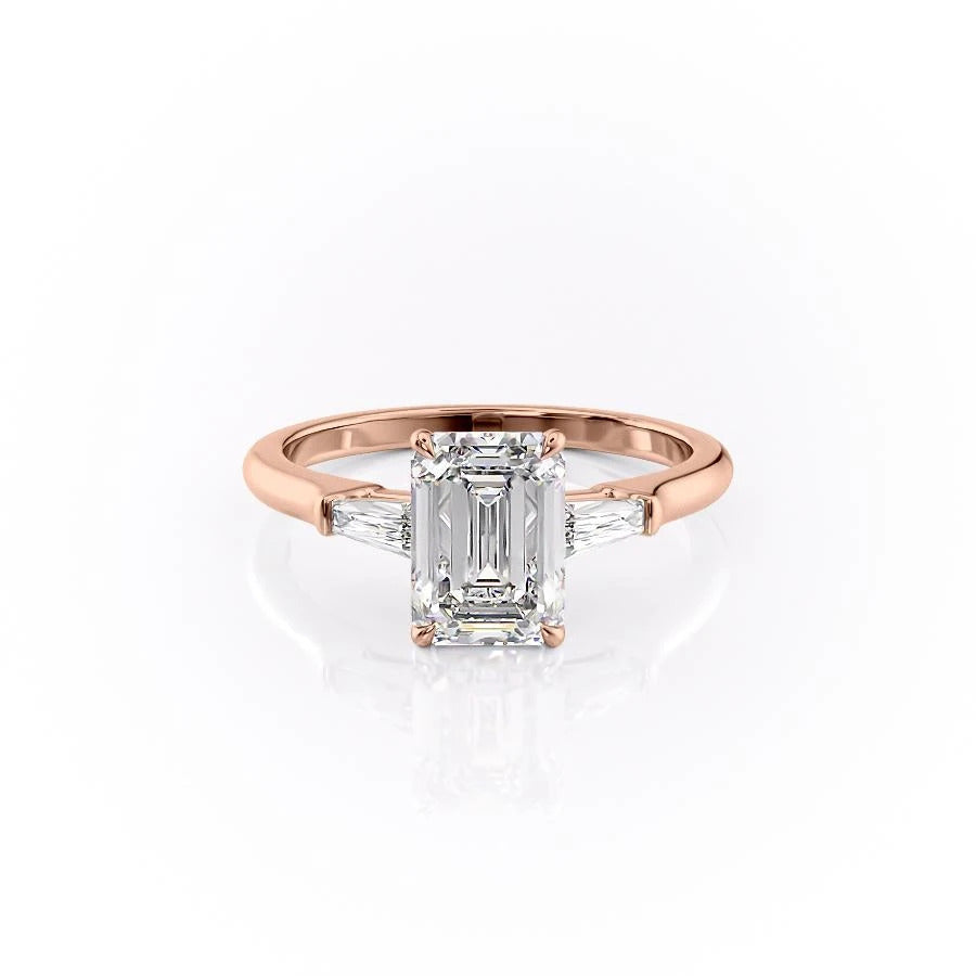 2.10 CT Emerald Cut Three Stone Moissanite Engagement Ring