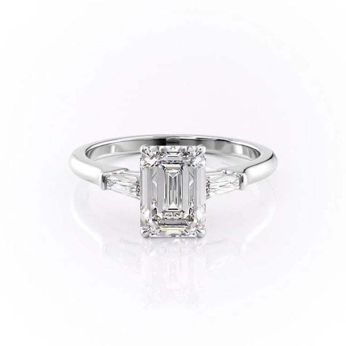 2.10 CT Emerald Cut Three Stone Moissanite Engagement Ring