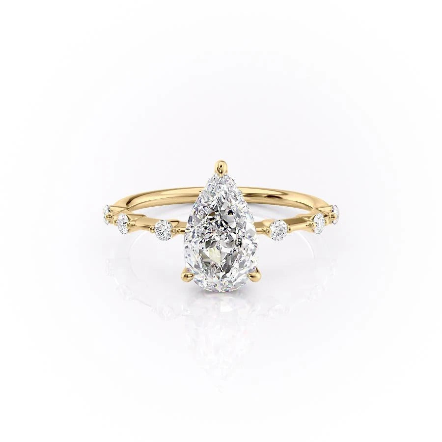 2.0 CT Pear Cut Solitaire Dainty Pave Moissanite Engagement Ring