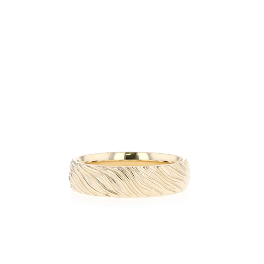 Yellow Gold Men's Wedding Band with wave like texture