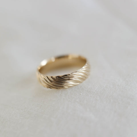 Yellow Gold Men's Wedding Band with wave like texture