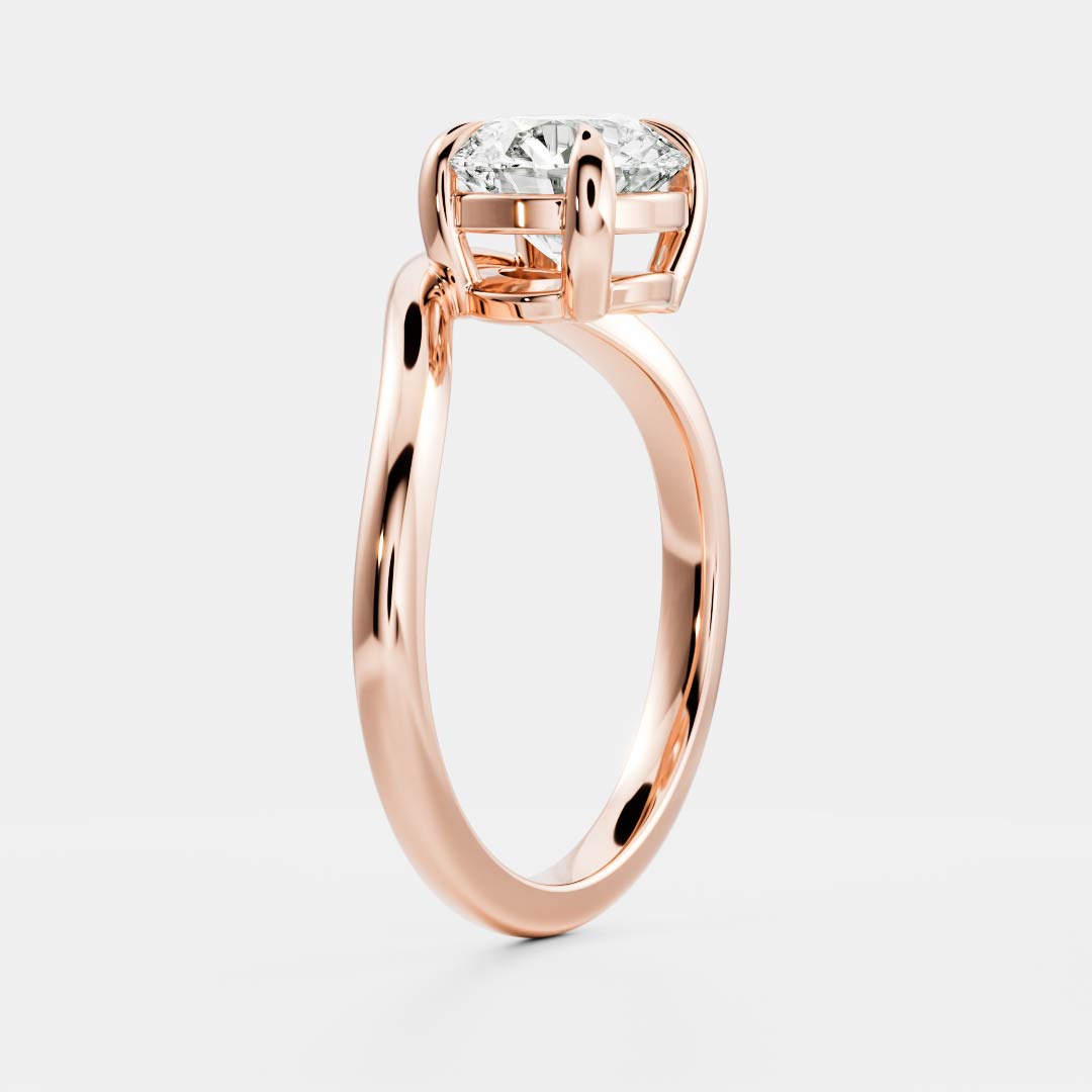 1 CT Round: Wavy Solitaire Lab Grown Diamond Engagement Ring