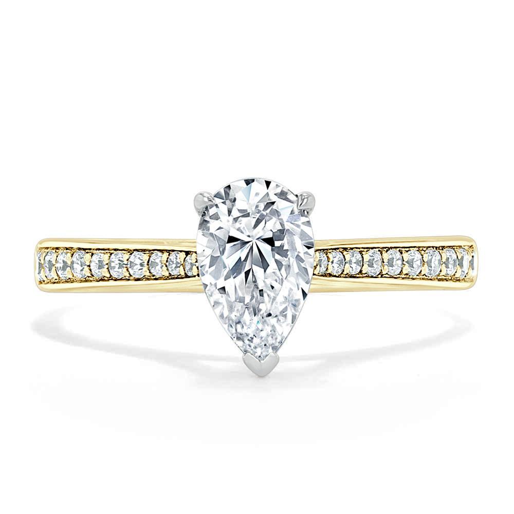 0.75 CT Pear Cut Solitaire Engagement Ring With Channel Pave Setting