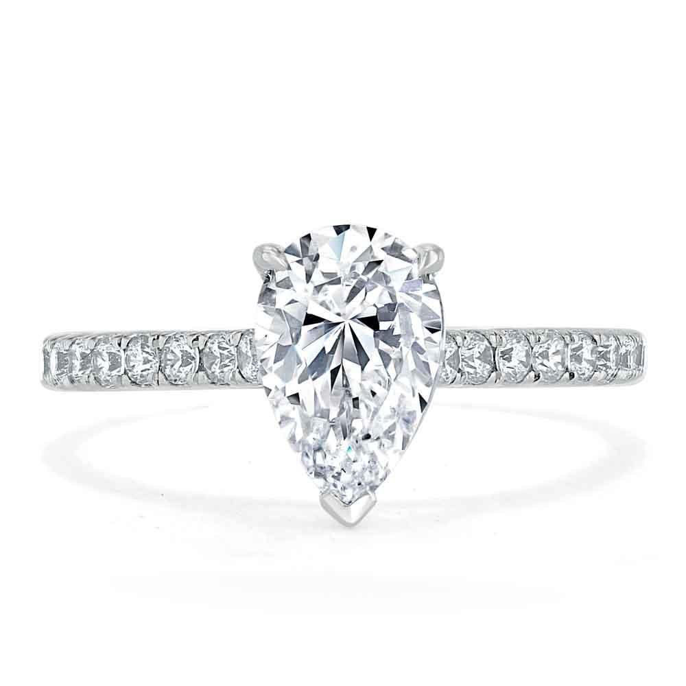 1.33 CT Pear Cut Solitaire Pave Setting Moissanite Engagement Ring