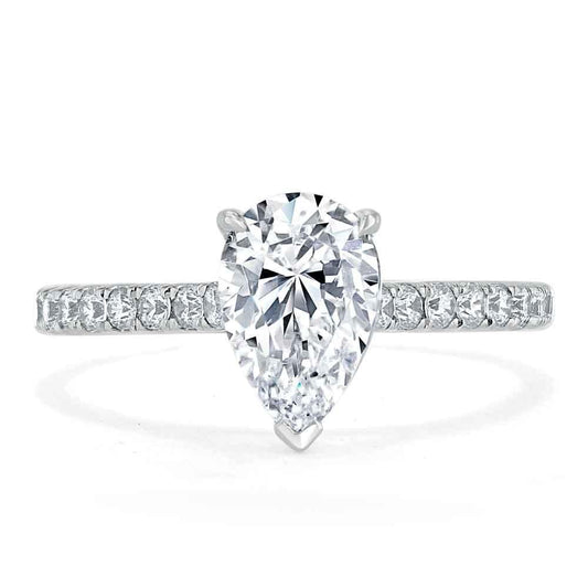 1.33 CT Pear Cut Solitaire Pave Setting Moissanite Engagement Ring