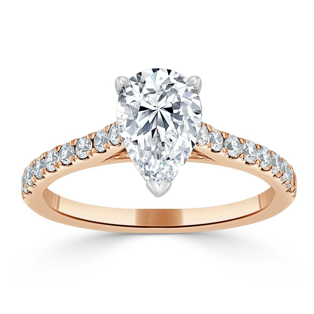 1.33 CT Pear Cut Solitaire Pave Setting Moissanite Engagement Ring