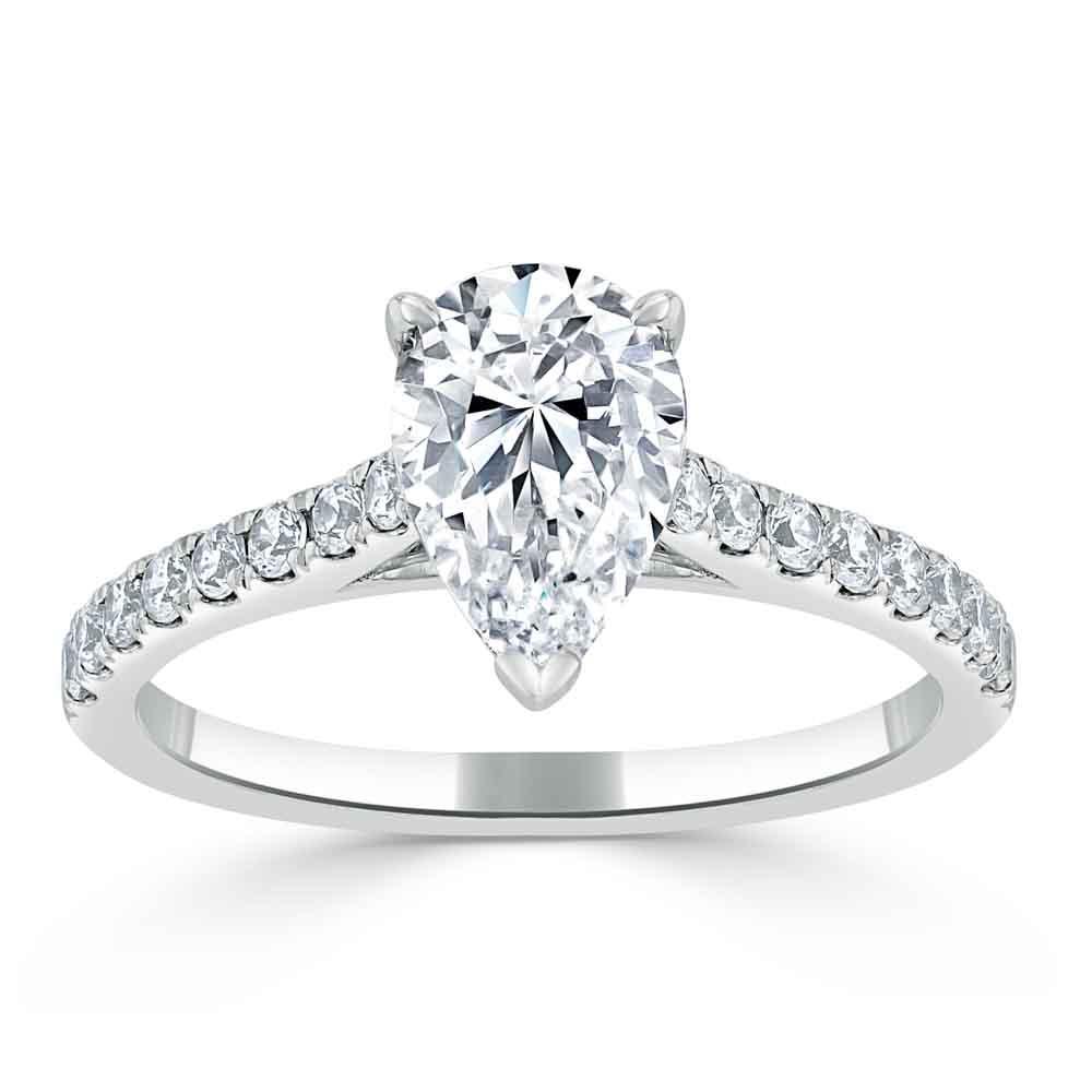 1.33 CT Pear Cut Solitaire Pave Setting Moissanite Engagement Ring