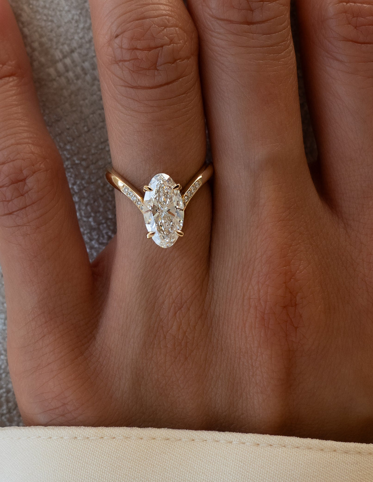 1.0 - 3.0 CT Moval Shaped Lab Grown Diamond Pave Style Engagement Ring