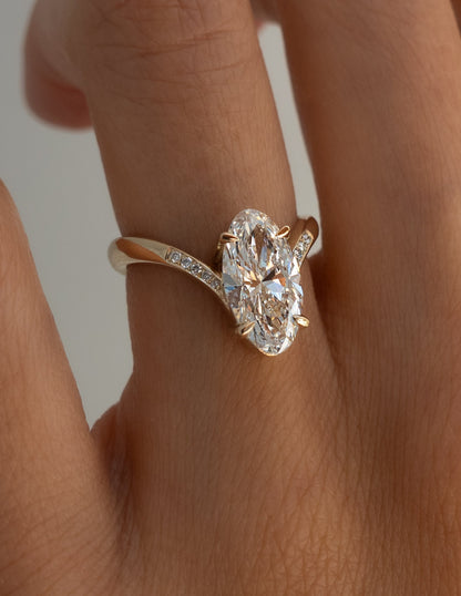 1.0 - 3.0 CT Moval Shaped Lab Grown Diamond Pave Style Engagement Ring