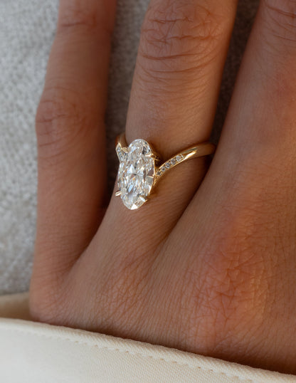 1.0 - 3.0 CT Moval Shaped Lab Grown Diamond Pave Style Engagement Ring