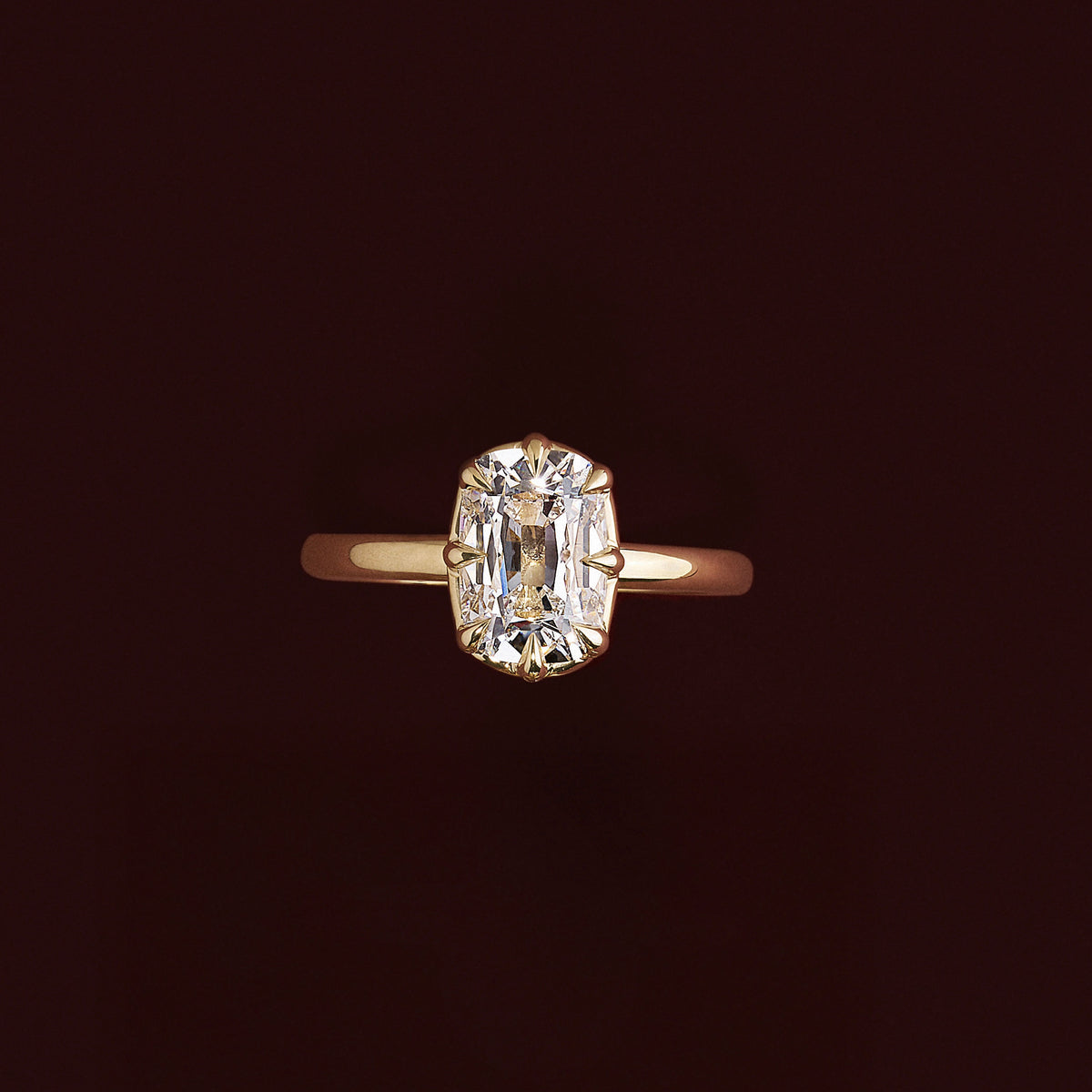 2.5 CT Old Min Cushion: Pronged Bezel Lab Grown Diamond Engagement Ring