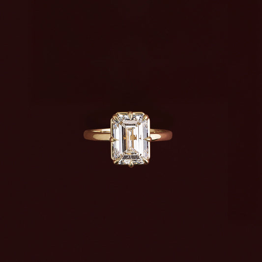 2.5 CT Emerald: Pronged Bezel Lab Grown Diamond Engagement Ring