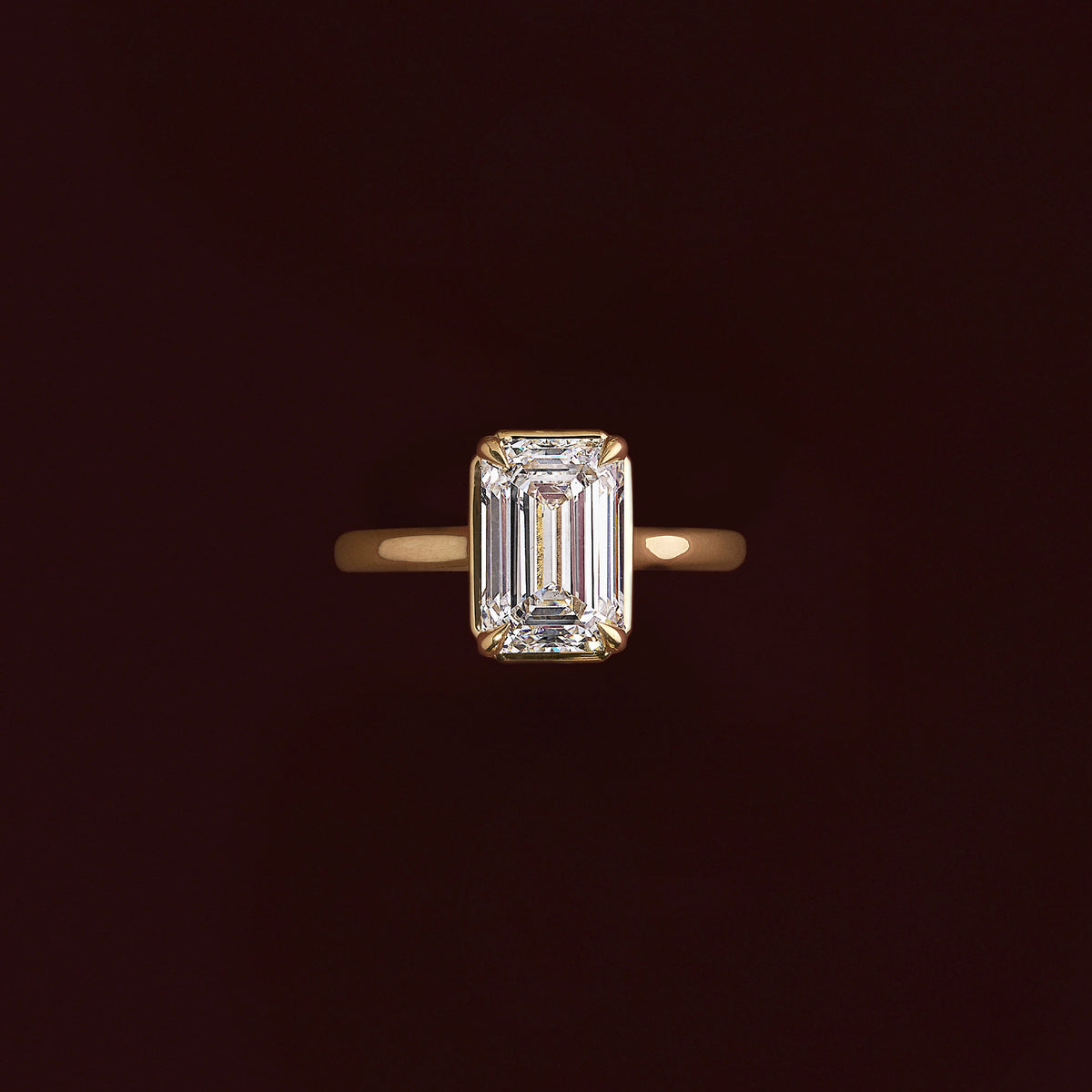 2.5 CT Emerald: Pronged Bezel Lab Grown Diamond Engagement Ring
