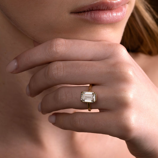 2.5 CT Emerald: Pronged Bezel Lab Grown Diamond Engagement Ring