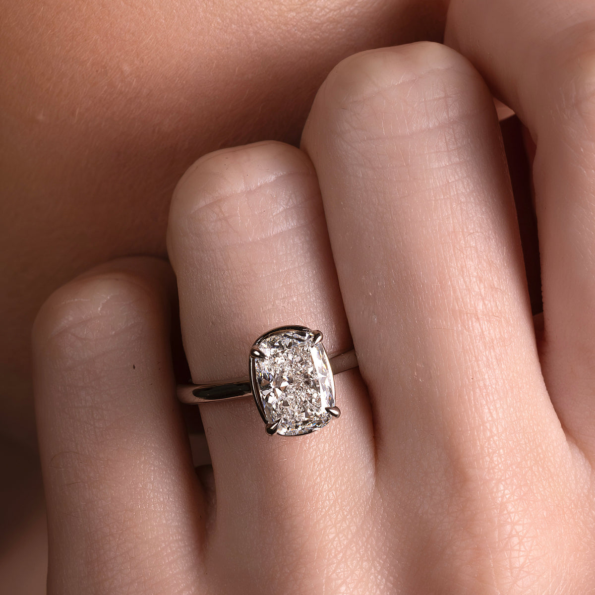 2.5 CT Elongated Cushion: Pronged Bezel Lab Grown Diamond