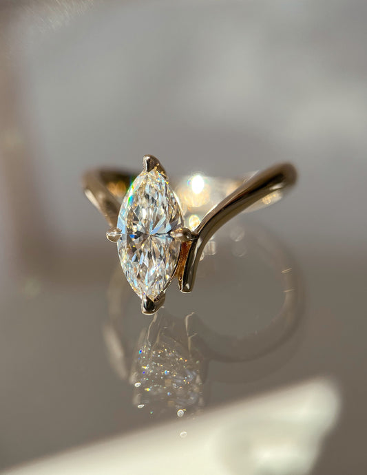 1.0 - 3.0 CT Marquise Shaped Lab Grown Diamond Soliatire Style Engagement Ring