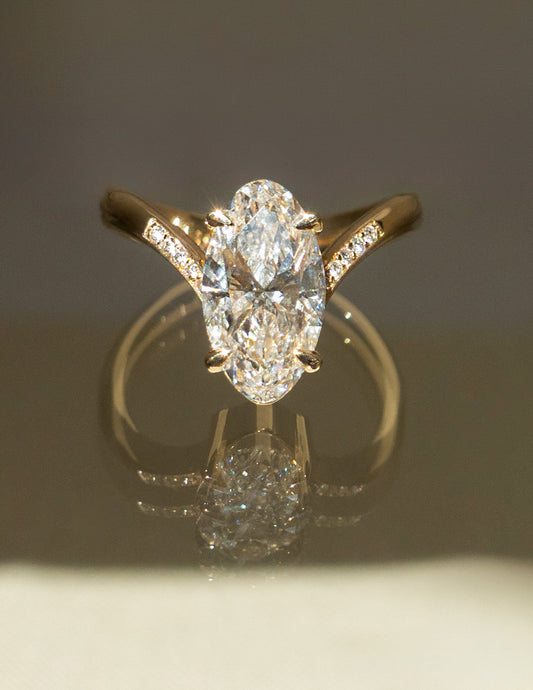 1.0 - 3.0 CT Moval Shaped Lab Grown Diamond Pave Style Engagement Ring