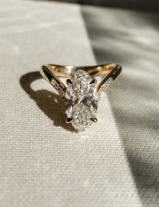1.0 - 3.0 CT Moval Shaped Lab Grown Diamond Pave Style Engagement Ring