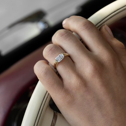 1.5 CT Radiant: Half Bezel Signet Lab Grown Diamond