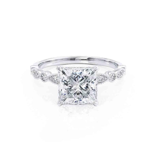 0.90 CT Princess Shaped Moissanite Solitaire Pave Style Engagement Ring