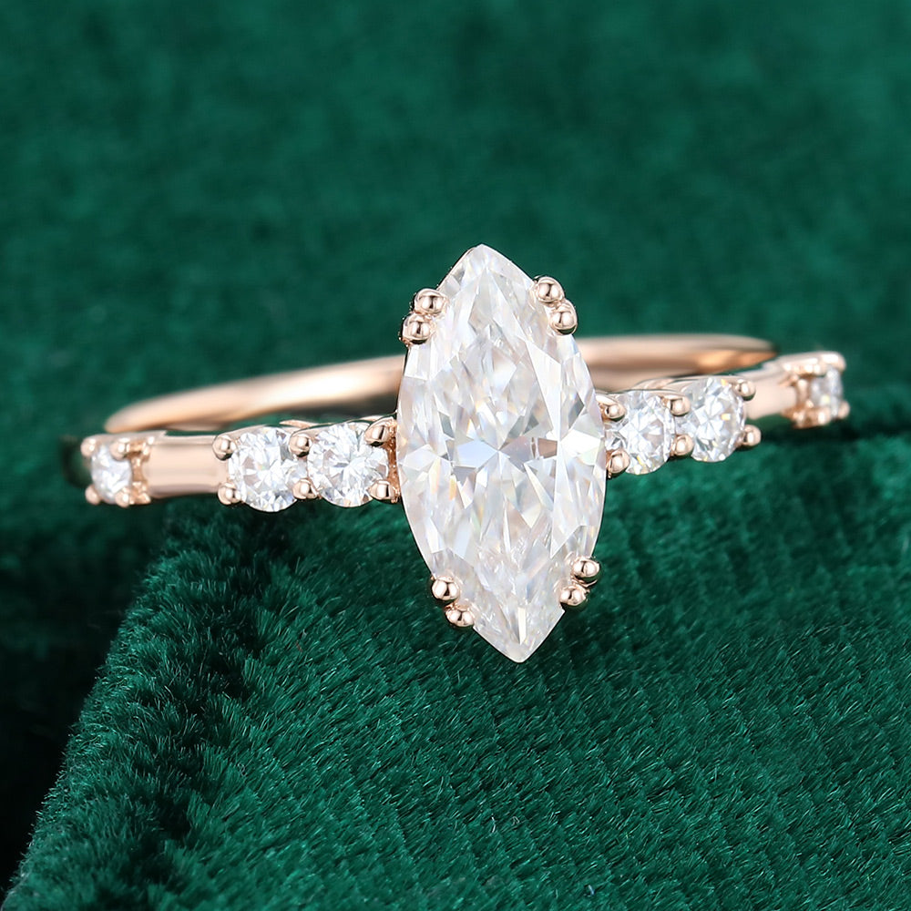 0.90 CT Marquise Shaped Moissanite Pave Setting Engagement Ring