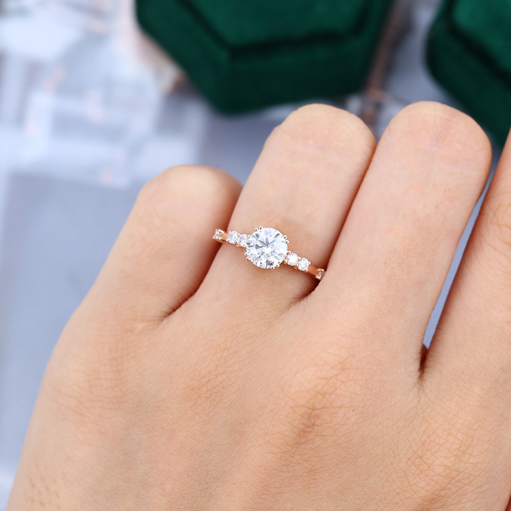 0.88 CT Round Shaped Moissanite Pave Setting Engagement Ring