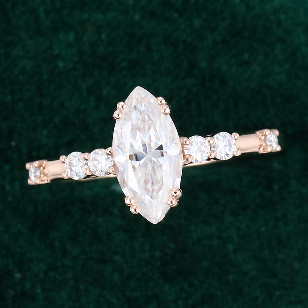 0.90 CT Marquise Shaped Moissanite Pave Setting Engagement Ring