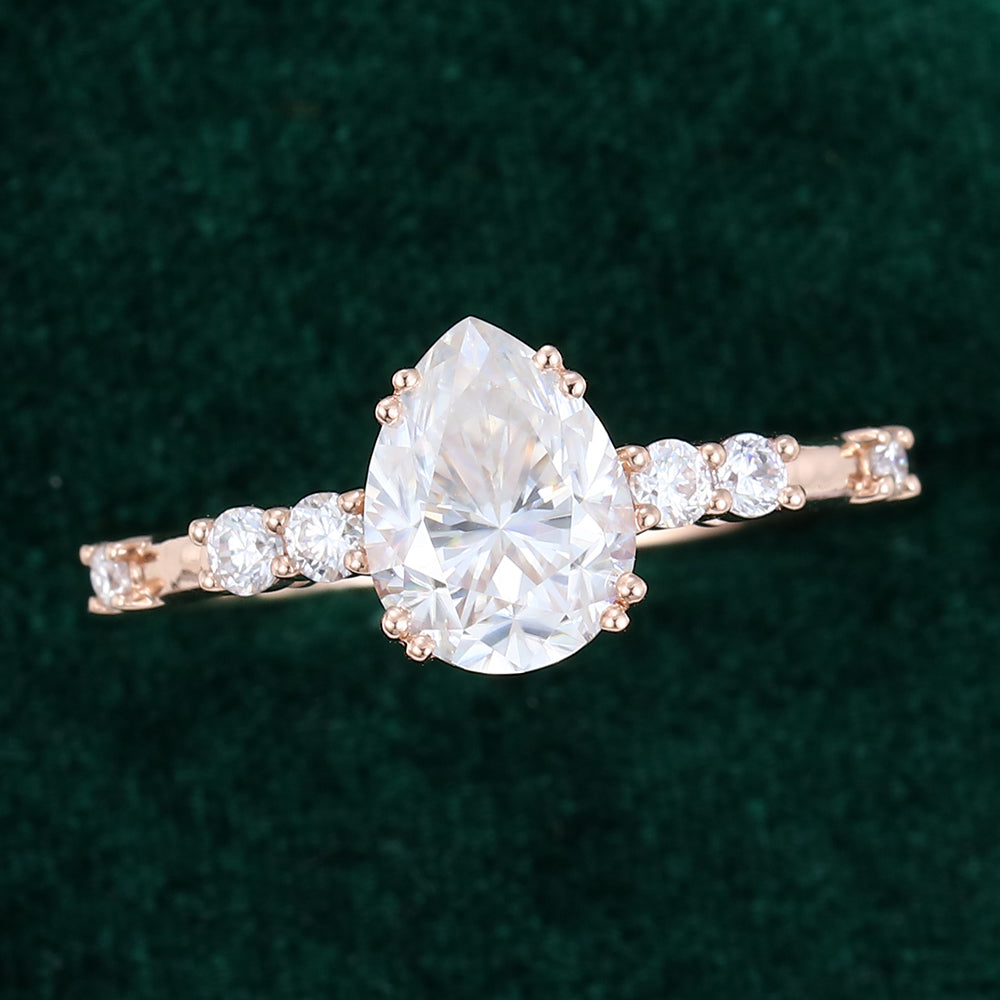 1.0 CT Pear Shaped Moissanite Pave Setting Engagement Ring