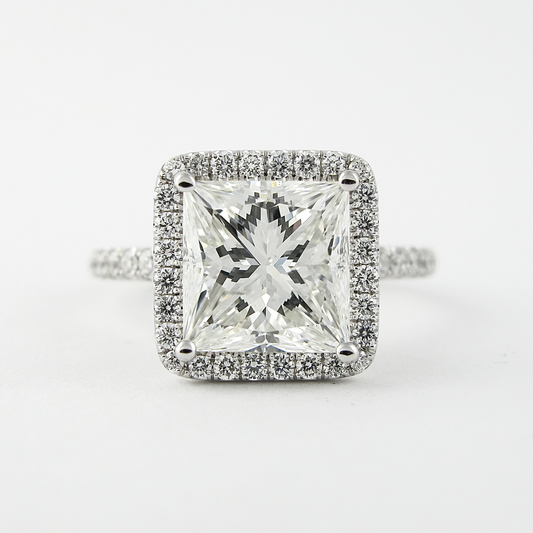 2.0 CT Princess Cut Halo Style Moissanite Engagement Ring