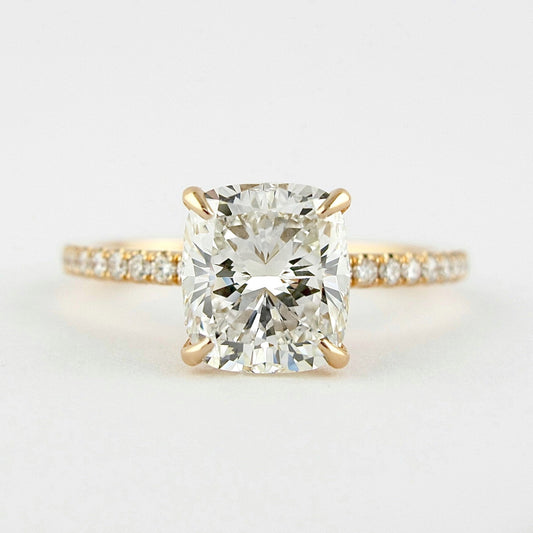 1.5 CT Cushion Hidden Halo & Pave Moissanite Engagement Ring