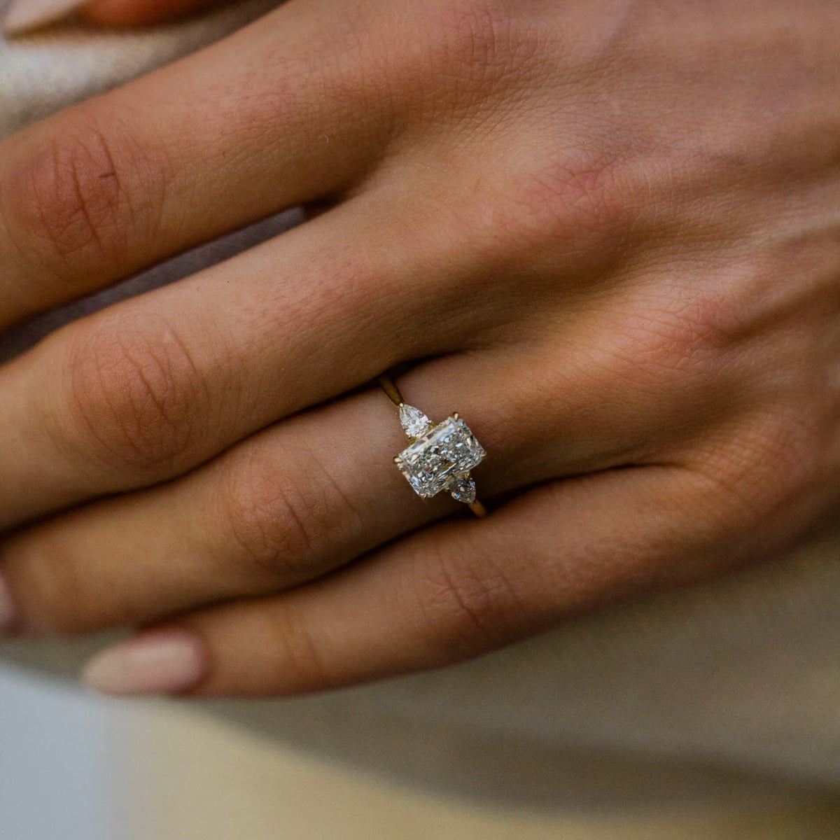 Radiant Lab Grown Diamond Three Stone Engagement Ring