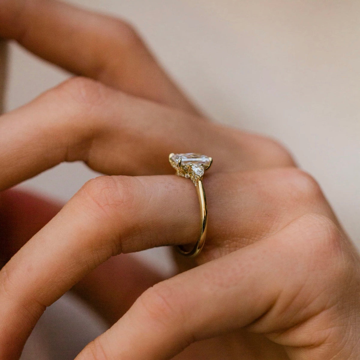 Radiant Lab Grown Diamond Three Stone Engagement Ring