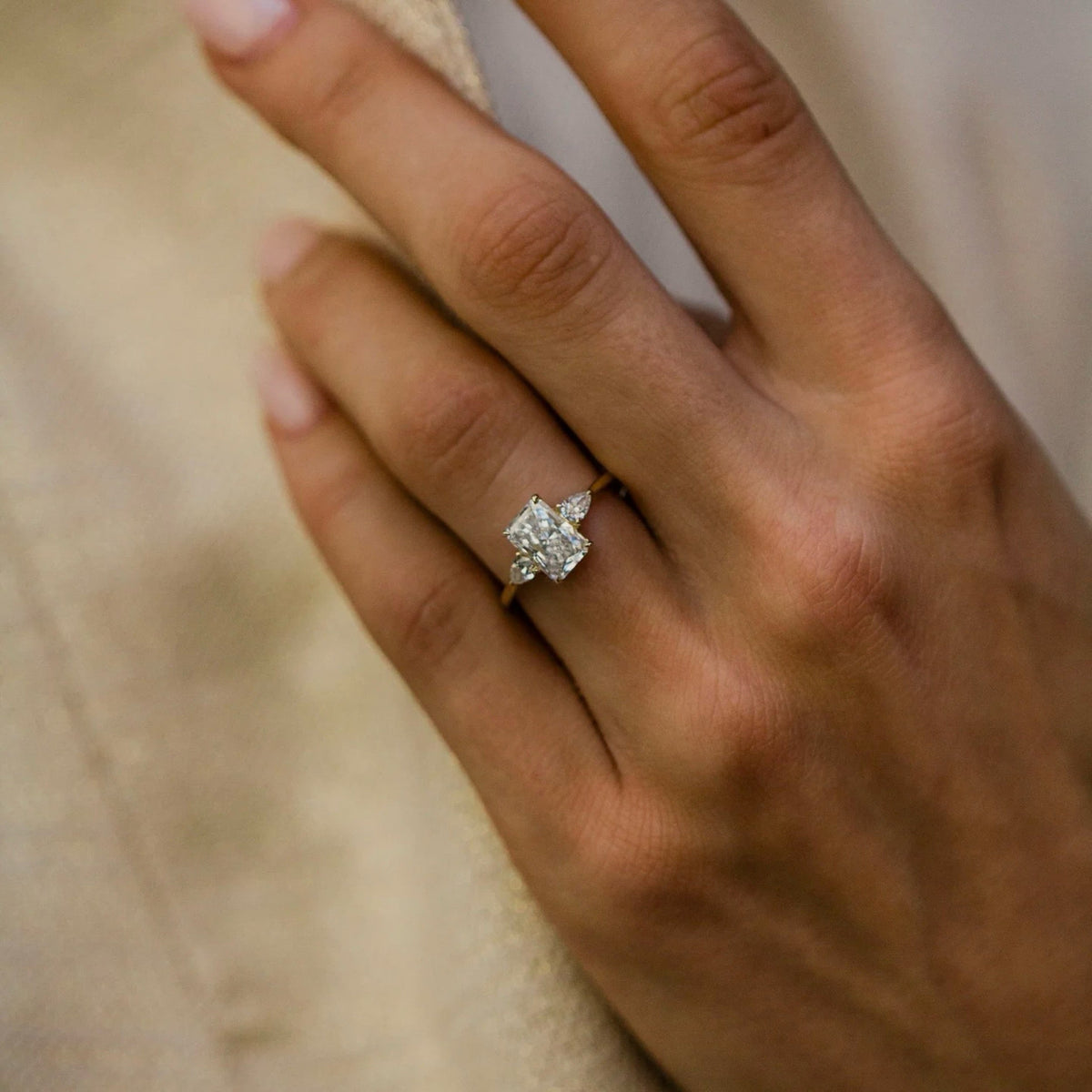 Radiant Lab Grown Diamond Three Stone Engagement Ring