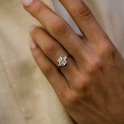 Radiant Lab Grown Diamond Three Stone Engagement Ring