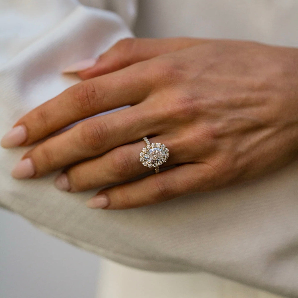 Oval Shaped Lab Grown Diamond Halo Engagement Ring