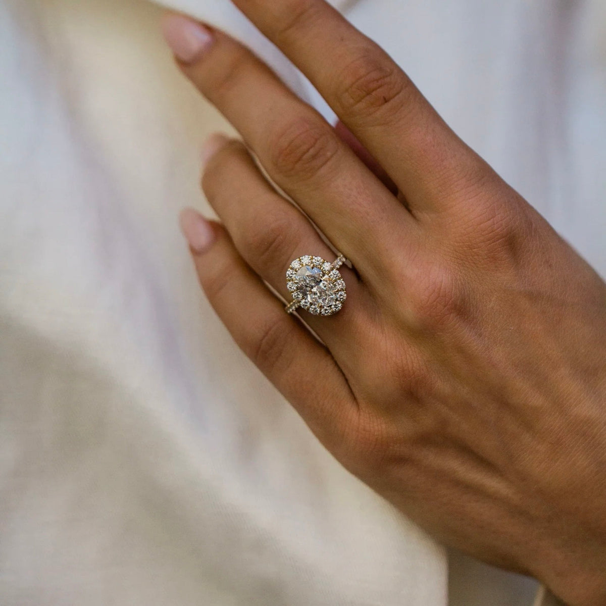 Oval Shaped Lab Grown Diamond Halo Engagement Ring