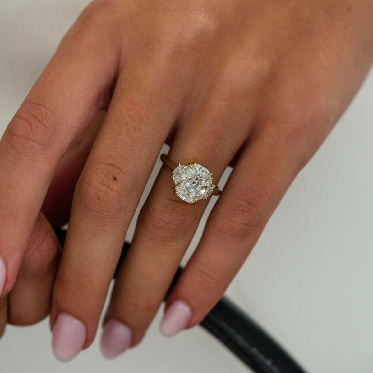 Elongated Cushion Lab Grown Diamond Three Stone Engagement Ring