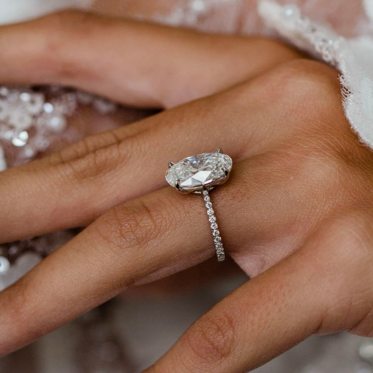 Oval Lab Grown Diamond Pave Engagement Ring