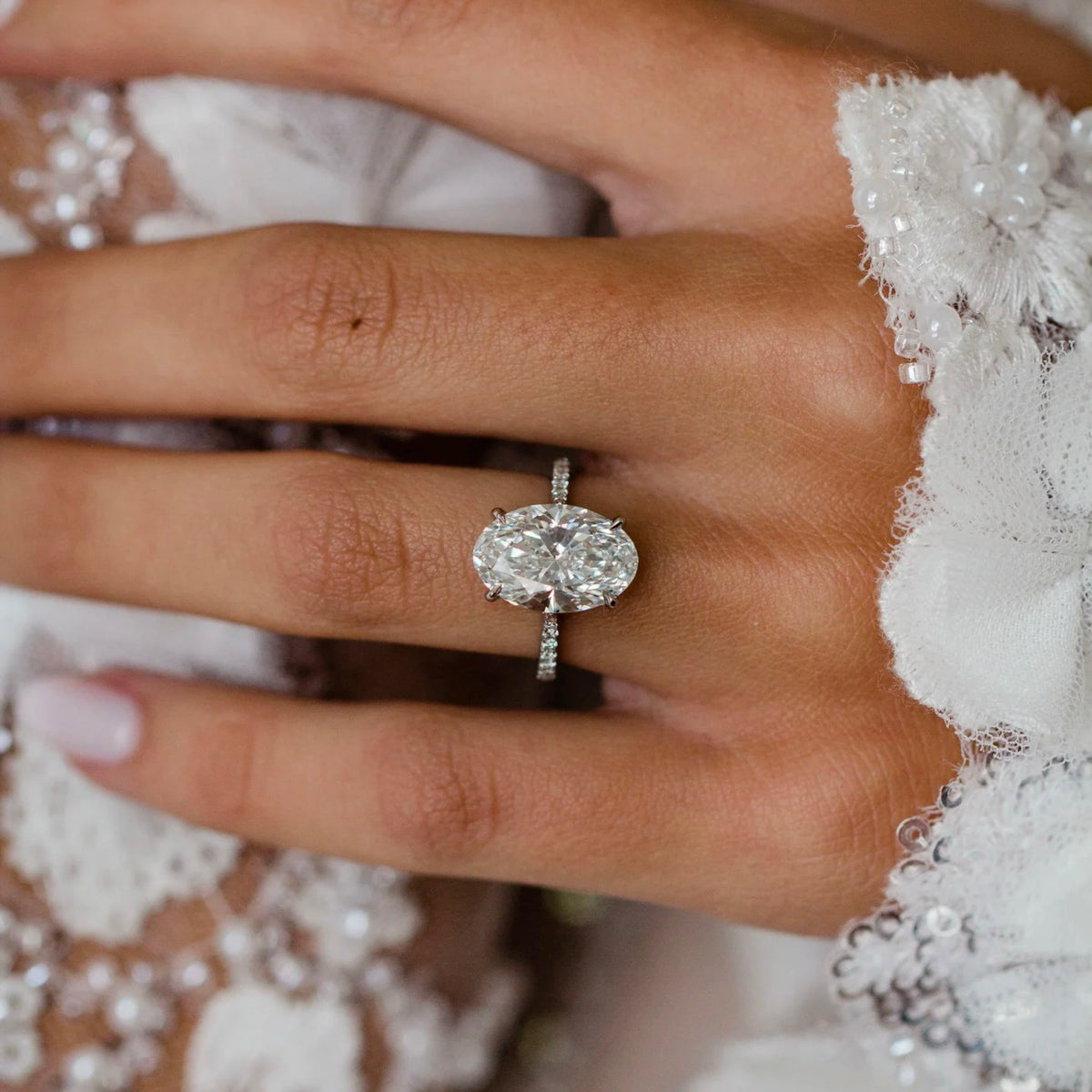 Oval Lab Grown Diamond Pave Engagement Ring